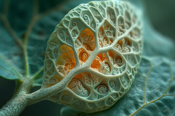 A macro photograph of intricate details in nature, enhanced by AI algorithms to bring out the...