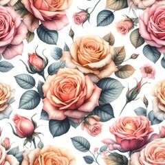 Pattern of roses in watercolor design