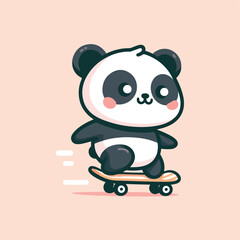 cute panda playing skateboard vector illustration