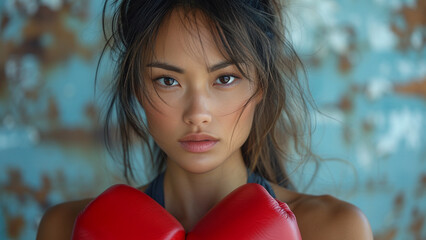 Empowerment Asian Woman Kickboxing in Urban Setting - 733505680