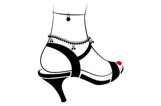 Beautiful Indian girl feet with anklet and sandals isolated on white background - vector illustration