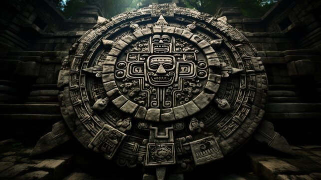 Mayan calendar colorful background. Neural network AI generated art