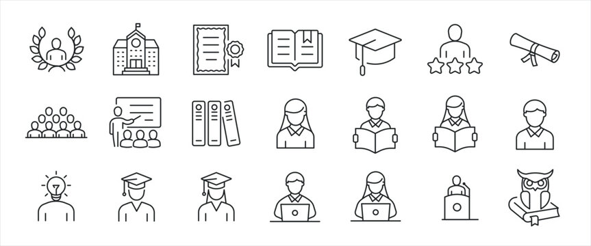 Student thin line icons. Editable stroke. For website marketing design, logo, app, template, ui, etc. Vector illustration.