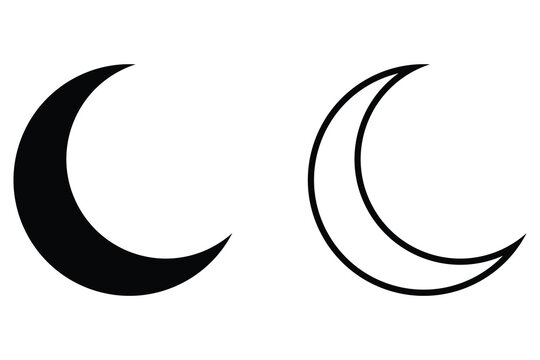 Crescent moon silhouette set. Lunar design elements. Earth's only natural satellite. Half moon outline and filled vector icon sign symbol.