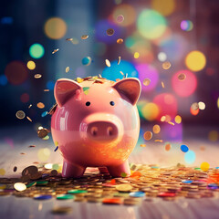 piggy bank and coins, generative ai