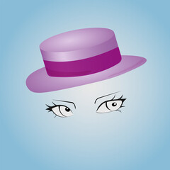 Women's eyes. Eyes with a purple hat. Close-up of beautiful women's eyes for manga or pop art style. Eye logo. Eye art. Human eye, eye close up. Vector graphics.