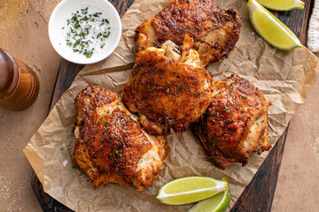 Chicken thighs roasted or air fried with paprika and lime