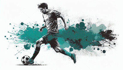illustration of playing soccer, illustration of playing football. color splash