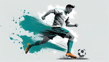 illustration of playing soccer, illustration of playing football. color splash - obrazy, fototapety, plakaty