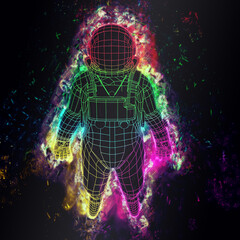 Astronaut space suit glowing with energy in all colors