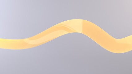 Shiny bright soft yellow curving glass ribbon on soft gray background