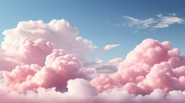 Background of pink clouds, blue sky, 