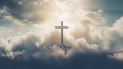 Majestic cross with cloud, conveying hope and spiritual inspiration, Good Friday and Easter Sunday concept