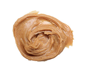 Tasty nut butter isolated on white, top view