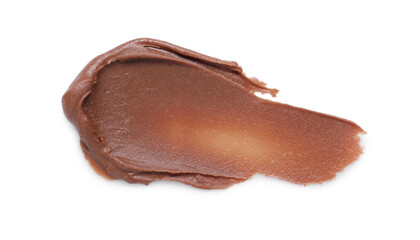 Smear of tasty nut butter isolated on white, top view