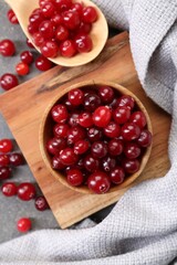 Fresh ripe cranberries on table, top view