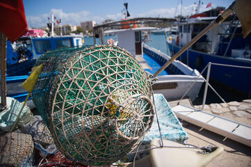fishing nets in port Alghero, Sardinia Italy