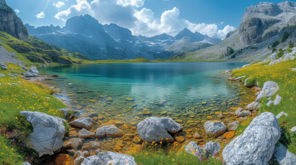 Pollution free environment, pristine alpine lake. Clean, crystal clear water 