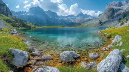 Behangcirkel Pollution free environment, pristine alpine lake. Clean, crystal clear water  © Micro2ndDesigns