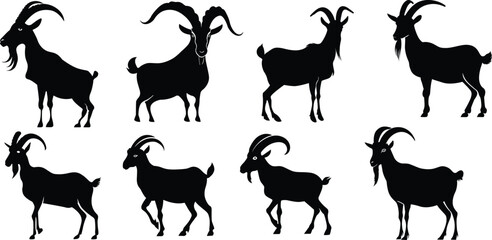 Goat silhouettes set. Vector illustration