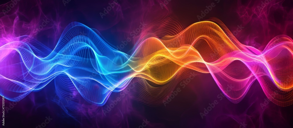 Poster colored sine vibrations and fractal elements create a backdrop for your design on sound equalizer, m