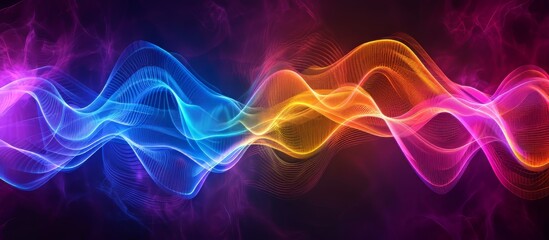 Colored sine vibrations and fractal elements create a backdrop for your design on sound equalizer, music spectrum, and quantum probability.