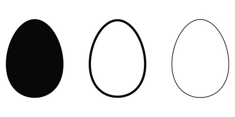 Easter Chicken egg silhouette vector symbol set.  Black line icon design. Holiday Logo. April Sign. Spring illustration isolated on white background.