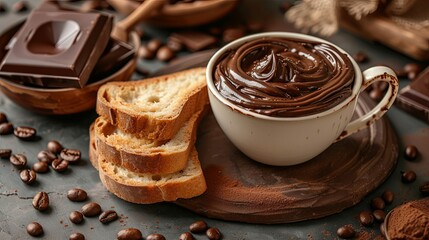 Morning breakfast with bread and chocolate butter concept. Banner background design