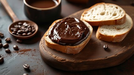 Morning breakfast with bread and chocolate butter concept. Banner background design