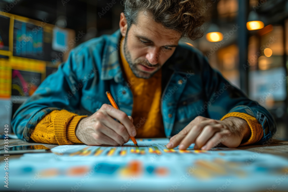 Poster a financial expert analyzing charts and graphs communicates the critical role of data-driven decisio
