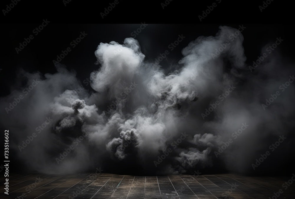 Aufkleber Empty background scene. Dark street reflection on wet asphalt. Rays of neon light in the dark, smoke. Background of an empty stage show