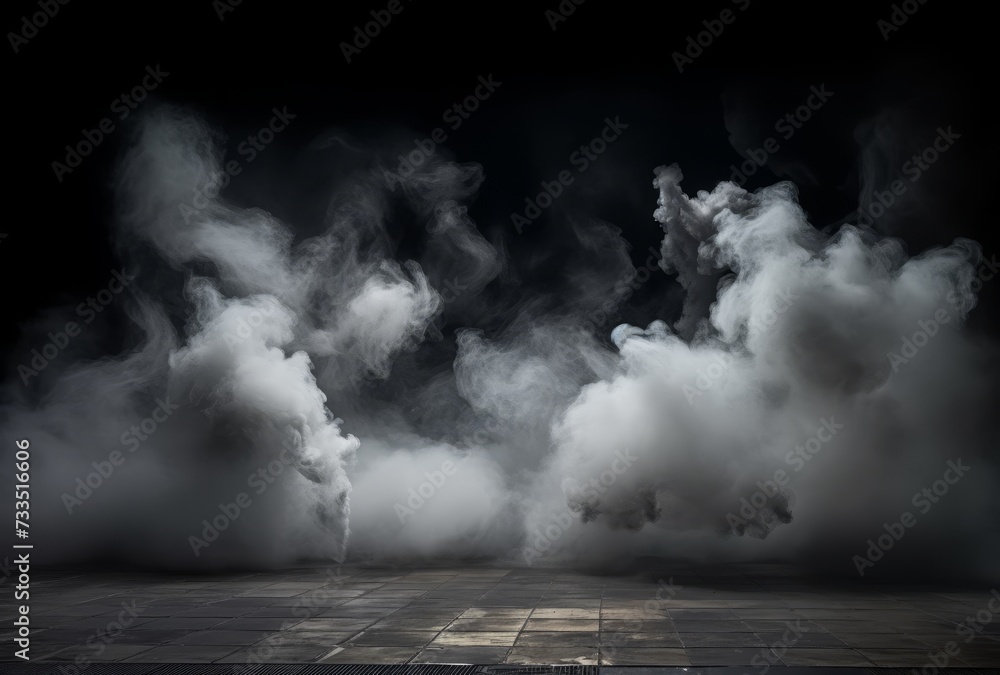Poster empty background scene. dark street reflection on wet asphalt. rays of neon light in the dark, smoke