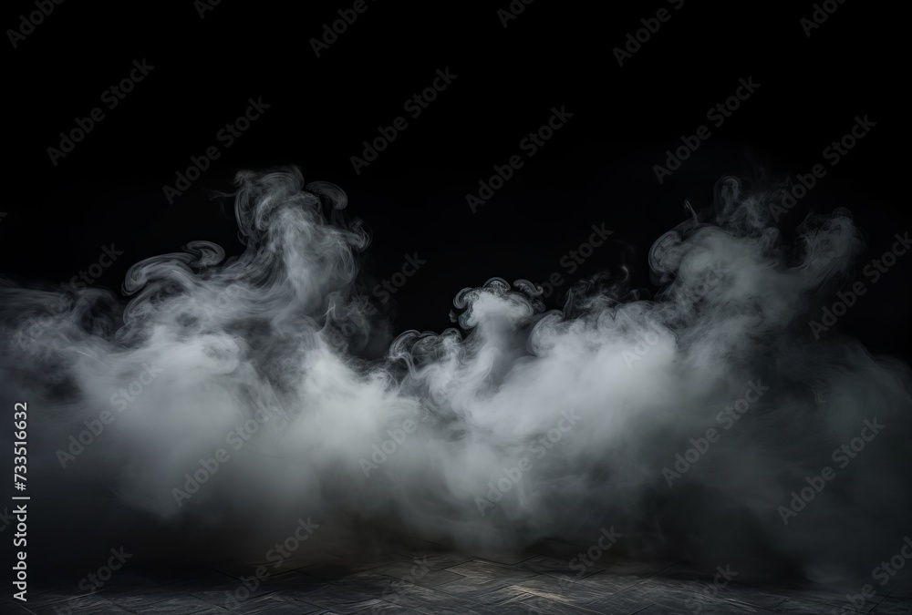 Aufkleber Empty background scene. Dark street reflection on wet asphalt. Rays of neon light in the dark, smoke. Background of an empty stage show