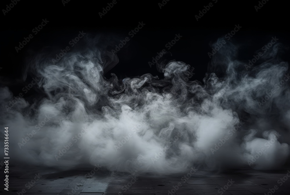 Poster Empty background scene. Dark street reflection on wet asphalt. Rays of neon light in the dark, smoke. Background of an empty stage show