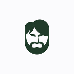 Bearded Man Face Logo. Logo of a man's face with a bushy beard in a modern and minimalist style. Pomade or hair oil logo