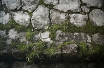 old stone walls overgrown with moss