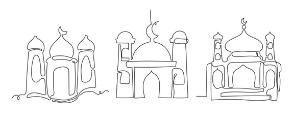 Mosque Illustration Continuous Line Drawing Style. Ramadan Kareem Collections Element For Design