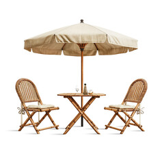 beach chairs and umbrella on white