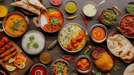 Traditional Indian Feast - Authentic Cuisine Assortment on Textured Table