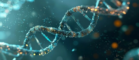 A macro photograph of a DNA strand underwater, creating an artful pattern in electric blue. This image combines science, marine biology, and liquid elements.