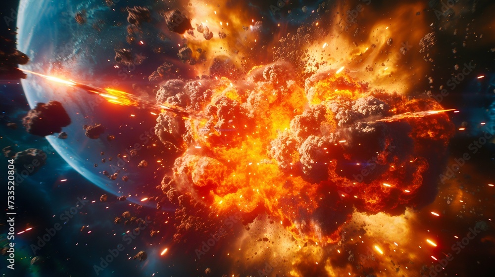 Poster cosmic explosion in outer space. generative ai
