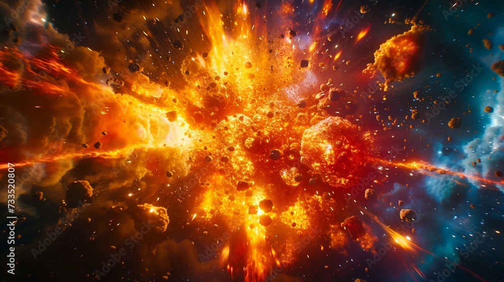Poster cosmic explosion in outer space. generative ai