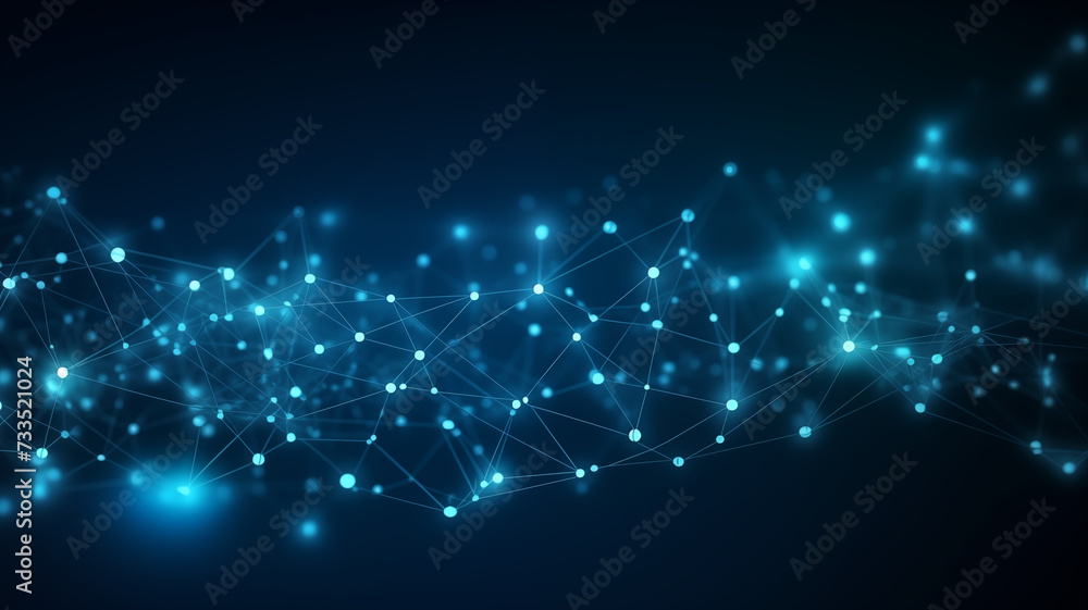 Aufkleber abstract connected dots and lines on blue background. communication and technology.
