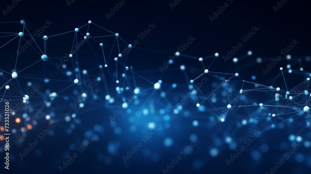 Poster abstract connected dots and lines on blue background. communication and technology.