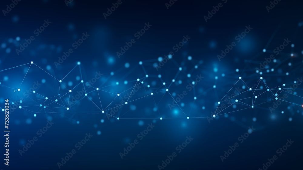 Poster abstract connected dots and lines on blue background. communication and technology.