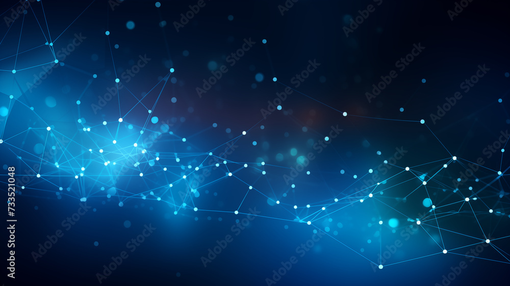 Aufkleber abstract connected dots and lines on blue background. communication and technology.