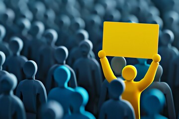 Individual Standing Out in a Crowd with Blank Sign. Generative ai