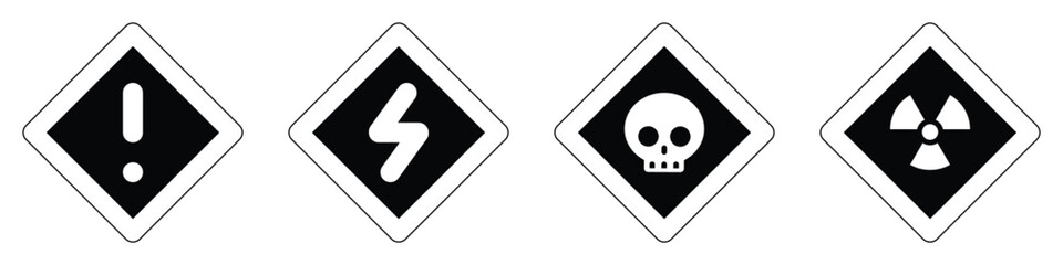 set outline black colors icons radioactive nuclear alert electric high voltage warning danger symbol logo caution hazard danger traffic vector flat design for website mobile isolated white Background