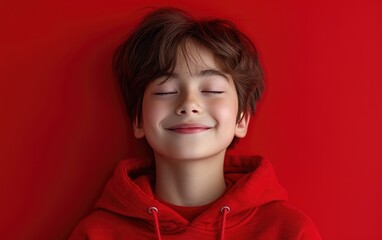 happy smiling asian kid in a professional studio background