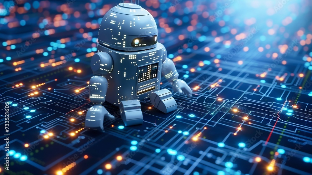 Poster advanced robotics technology on a circuit board. generative ai